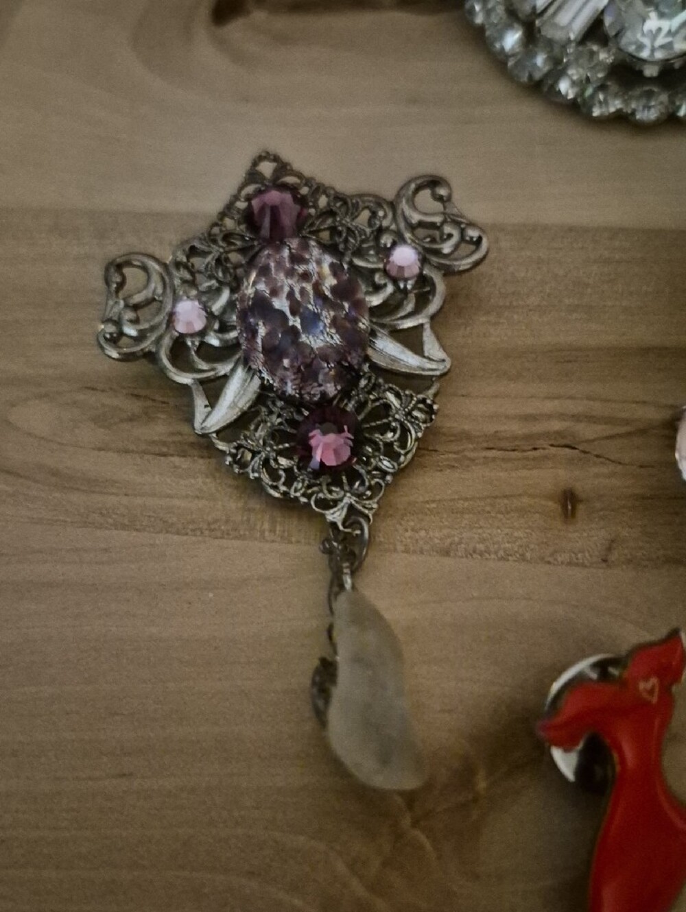 Warner's Mixed Metal & Crystal Brooch Collection with Red Accent - Picture 6 of 7